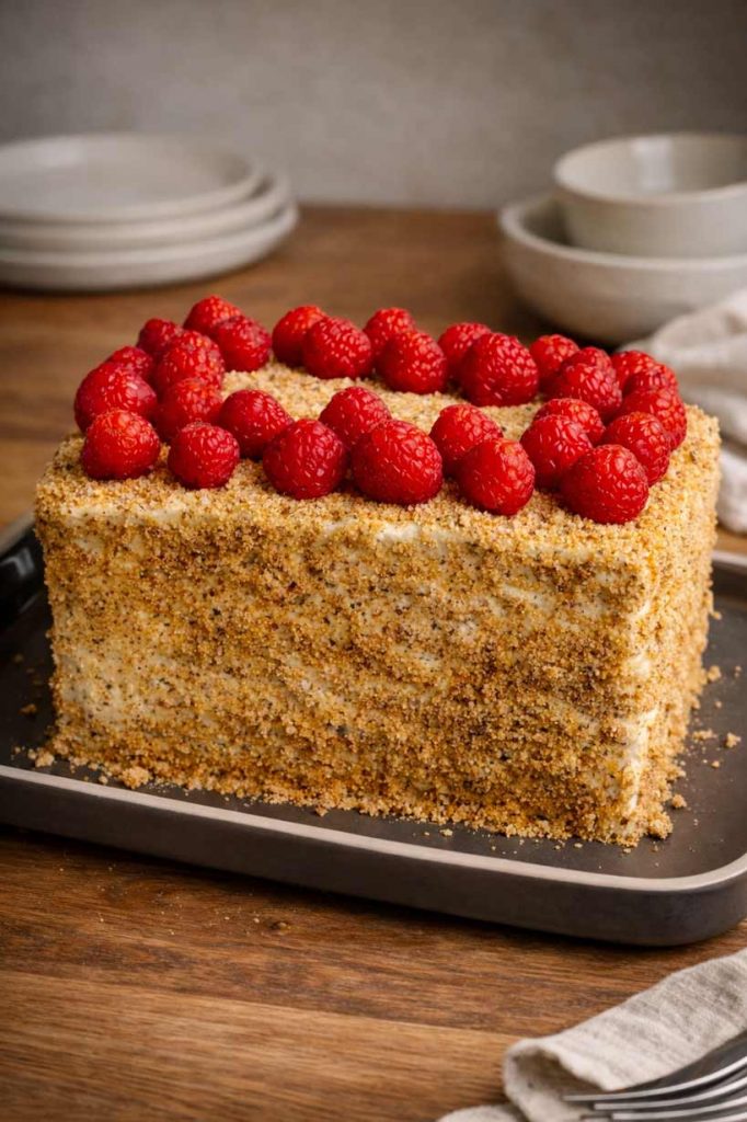 Milchmädchen-Torte aus dem Thermomix mit Quark-Mascarpone-Creme und Krümeldekor